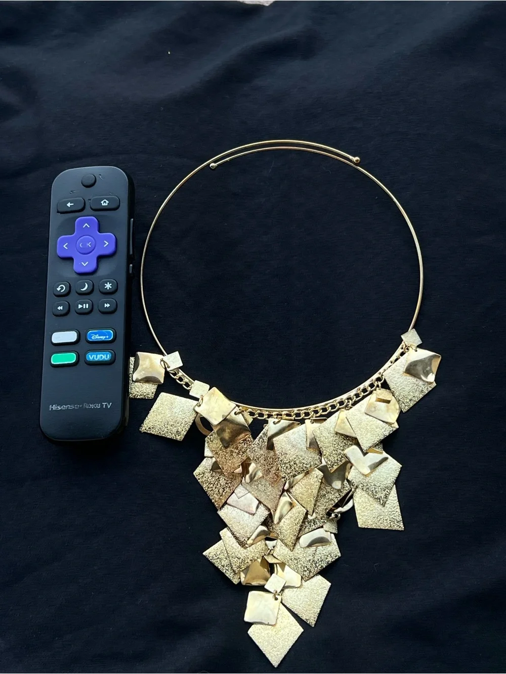 Gold Textured Statement Collar Necklace - Layered Geometric Drops